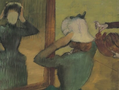 Edgar Degas (Parigi 1834 - 1917). Dalla modista (At the Milliner), ca. 1882-85. Olio su tela, 61,6×73,6 cm. Virginia Museum of Fine Arts, Collection of Mr. and Mrs. Paul Mellon, 2001.27. Image © Virginia Museum of Fine Arts