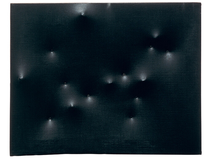 Enrico Castellani, Superficie nera, 1959, Tempera on canvas, 15 3/4 x 19 11/16 inches (40 x 50 cm), Collection of the artist. © 2014 Artists Rights Society (ARS), New York /SIAE, Rome. Photo Credit: Courtesy Archivio Castellani, Milan.
