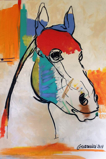 Valeria Guarnieri, Happy Horse, Acrylic & Oil on Canvas, 39.5" x 31.5"