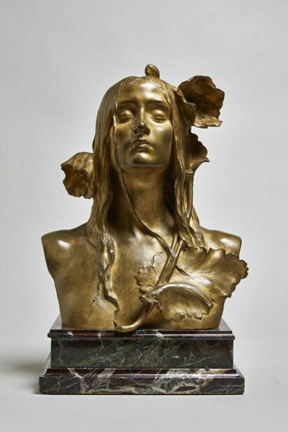 Maurice Bouval (1863-1916), Sommeil ou La Femme aux Pavots (Sleep or Woman with Poppies), 1900, Gilt bronze on marble base, 45 x 26 x 18 cm, Arwas Archives, Photo credit: Pete Huggins