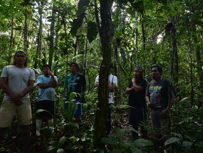 Sapara Indigenous nation members,  Ecuadorian Amazon - asserting self-determination based on material & spiritual links to territory @ Ashish Kothari