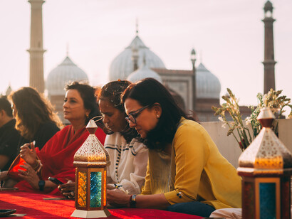 Participants breaking their roza with the iftaar, Old Delhi, India