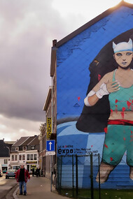 A fresco in Belgium paying tribute to cartoonist Enki Bilal, created on March 12, 2018, by artists Soke and Michaël Nicolaï
