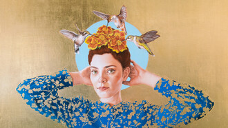 Valentina Porcelli, Blue Bird, olio e foglia oro su legno, 80 x 60 cm, 2021