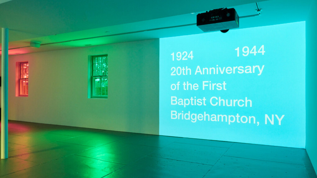 Tony Cokes, installation view, Dia Bridgehampton, New York, 2023. © Tony Cokes. Photo: Don Stahl. Courtesy of Dia:Bridgehampton
