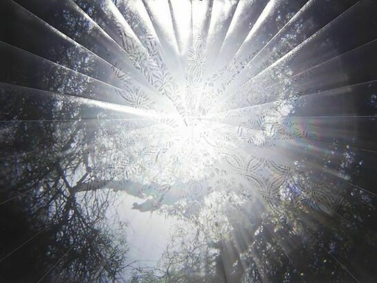 Christopher Russell, Explosion #13, 2014, folded pigment print, acrylic sheet scratched with a razor, 21 x 33 inches