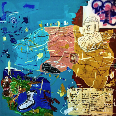 Pied Noir, 2016, Acrylic and oil on canvas, 183 x 184 cm, Courtesy the artist. 