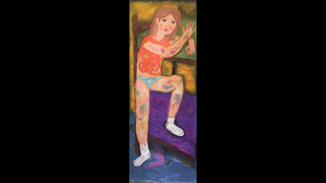 Crezco en tamaños exagerados, pero algo en mi mente se achica, 2019. Pastel chalk on paper, 200 x 75 cm. © Ulises Mazzucca. Courtesy of Isabel Croxatto Galería.
