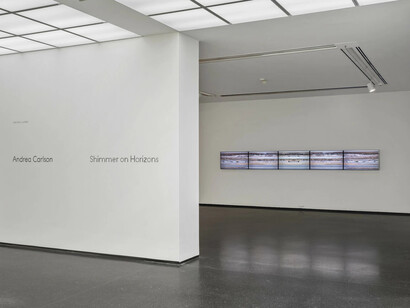 Andrea Carlson, Shimmer on horizons, vista de exhibición. Cortesía de MCA Chicago