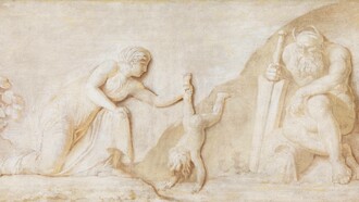 Nikolaj Abraham Abildgaard, Teti che immerge il figlio neonato Achille nel fiume Stige per renderlo invulnerabile, olio su tela, 1794-1798, Statens Museum for Kunst, Copenaghen, Danimarca