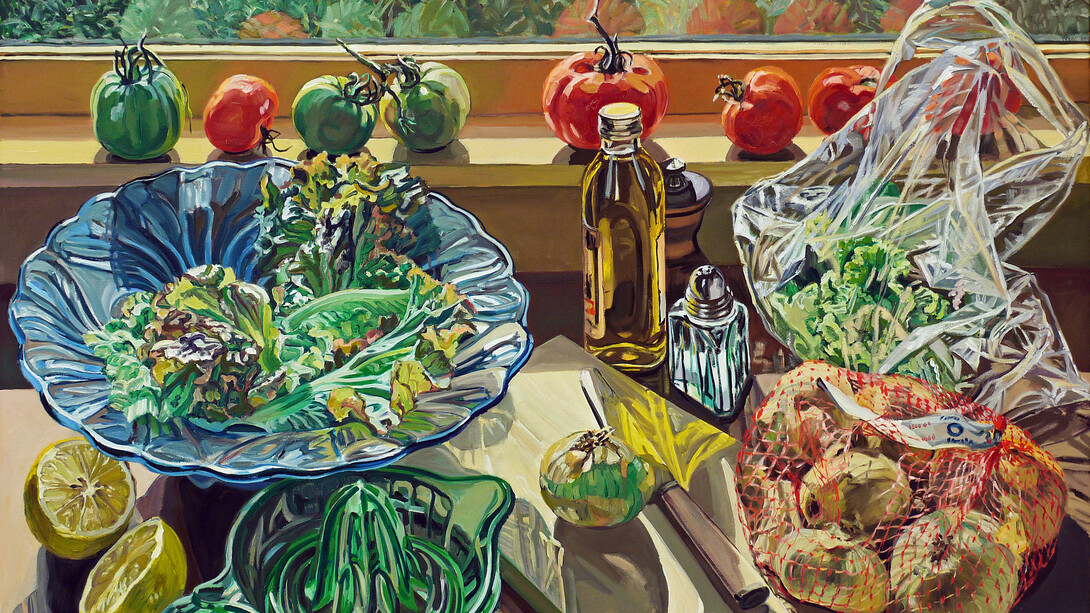 Janet Fish. Salad Fixings, 1983. Oil on linen, 38 x 56 inches