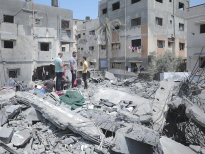 Amidst the rubble and destruction, people in Gaza bravely stand resilient, bearing witness to the aftermath of the bombing, Palestine