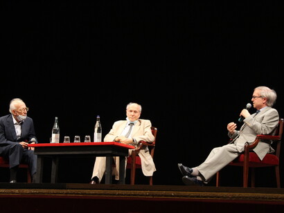 Conversazione al Teatro della Pergola: Maurizio Pollini, Stefano Passigli e Angelo Fabbrini, foto Giulia Nuti