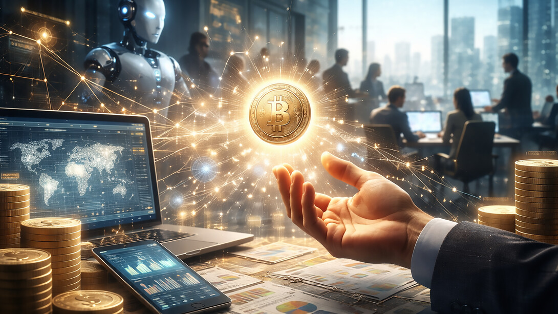 A moment where value floats free of lived reality: money, data, and artificial intelligence converge as symbols of control, while human presence recedes into managed abstraction