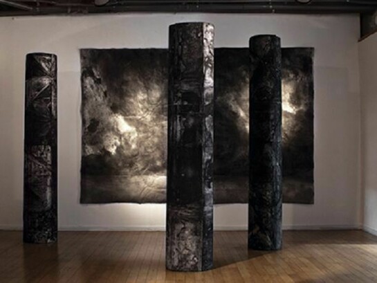 The Prayer of Peace II-A, Japanese Paper, Sumi Ink, 206cm x 40cm, 210cm x 40cm, 218cm x 40cm, 2011