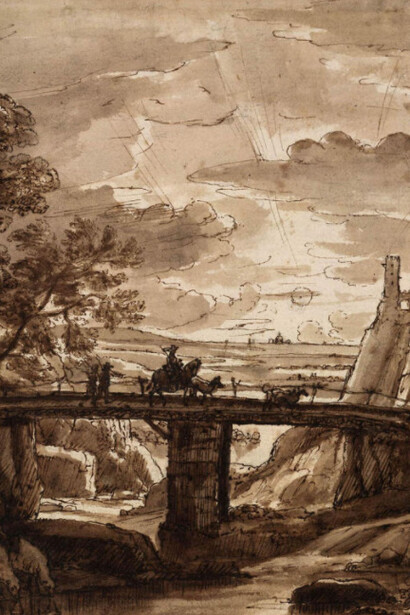 Claude Lorrain (1604/05–1682), Imaginäre Ansicht von Tivoli (Zeichnung aus dem Liber Veritatis), 1642