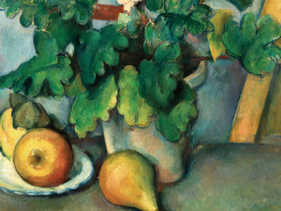 Paul Cézanne, 'Pot of Primroses and Fruit' (detail), about 1888–90 © The Samuel Courtauld Trust, The Courtauld Gallery, London (P.1948.SC.56)