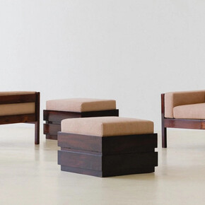 Celina Decorações, Armchairs with storage ottomans (pair), 1960s. Courtesy of Bossa Furniture 