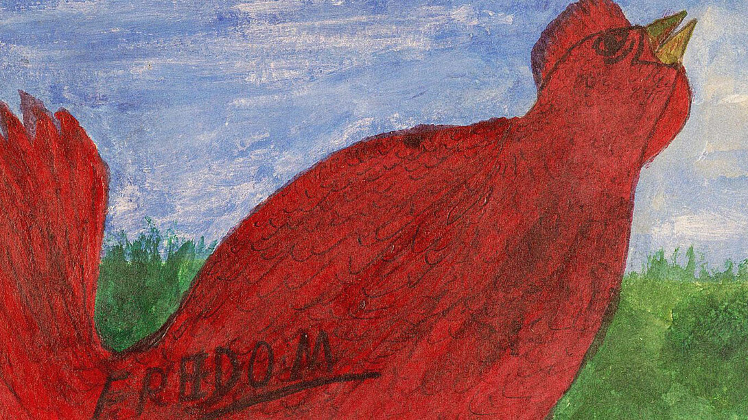 “Pappy” Kitchens, Freedom, 1974, Oil on board, Gift of the Roger Houston Ogden Collection, 2003.1.29