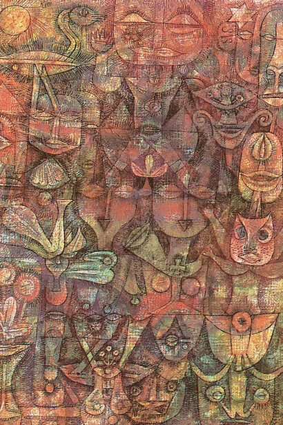 Strange Garden, 1923. Watercolour on gesso on fabric, bordered with gouache and ink, mounted on cardboard, 53.3 x 39.4 cm. The Metropolitan Museum of Art, New York