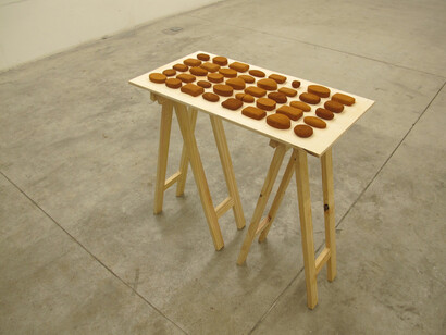 Alexandre Brandão, Adobe, 2014, Earth and water, Dimensões variáveis (aprox. 65 x 30 cm), Installation view