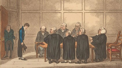 Ilustración de la serie "El progreso de un libertino en la universidad", James Gillray, 1806