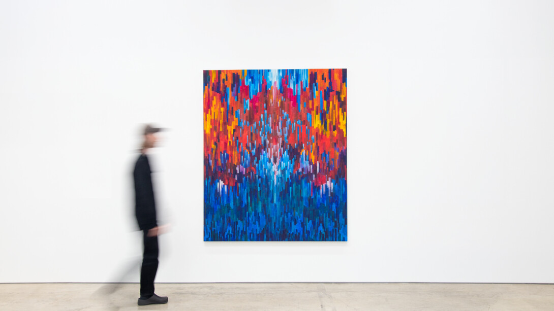 Yassi Mazandi, Dive, 2023, mixed media on canvas, 72x60 inches. Courtesy of the artist and Make Room, LA