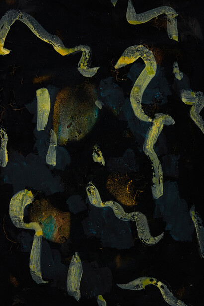 Clément Rodzielski, Untitled, 2015, Acrylic, smuggled tobacco, spray paint on paper, 42 x 29.5 cm / 16.5 x 11.6 inches