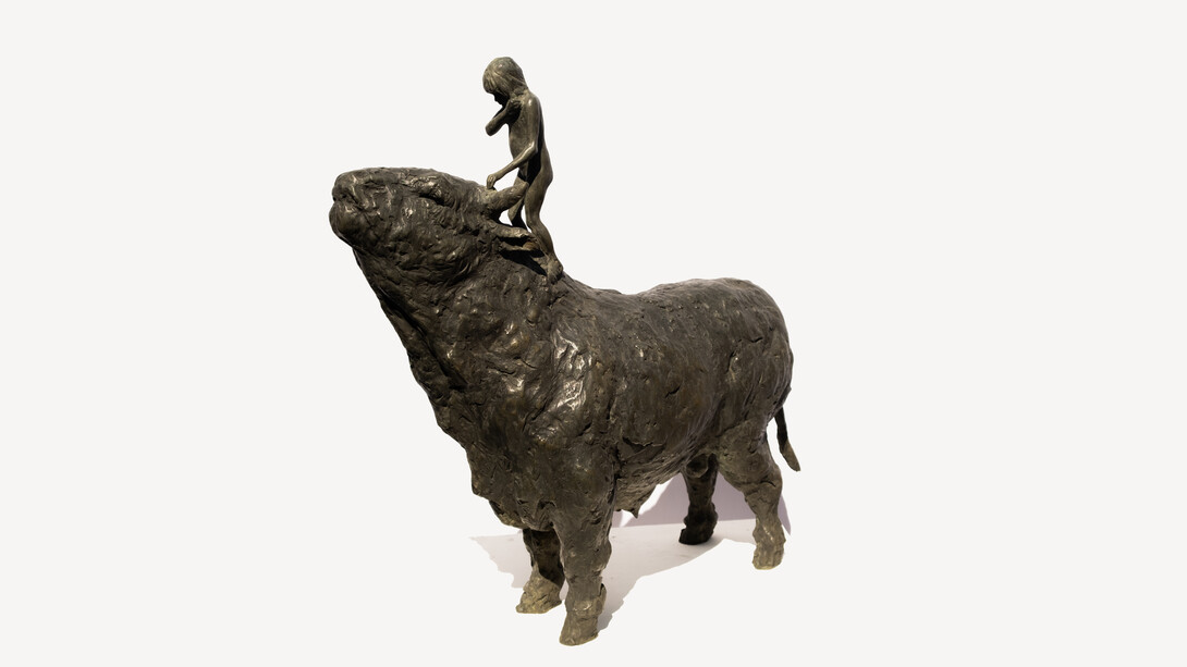 Beth Carter, Girl and Bull, Bronze, 24½ ” x 23½” x 8” (62.2 x 59.7 x 20.3)