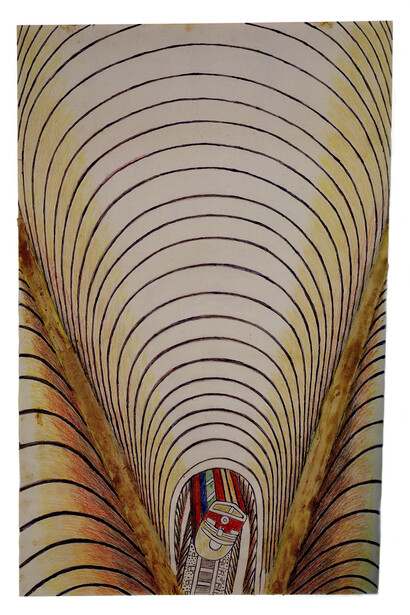 Martin Ramirez, Untitled (Train and Tunnel), c. 1950, Pencil, colored pencil, crayon, watercolor and collage on paper, 35 13/16 x 24 in.