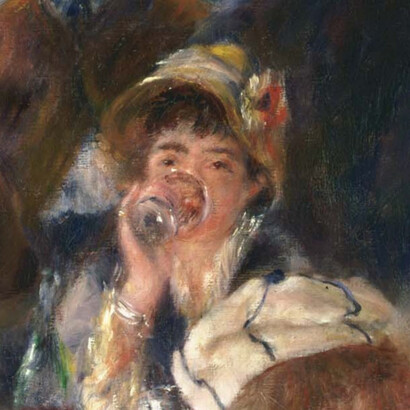 Angèle è la donna che beve dal bicchiere al centro della composizione