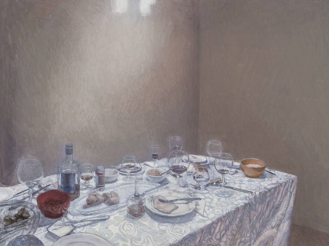 Maya Brodsky, Yom Kippur, 2015, Oil on Mylar mounted to panel, 9” x 12”