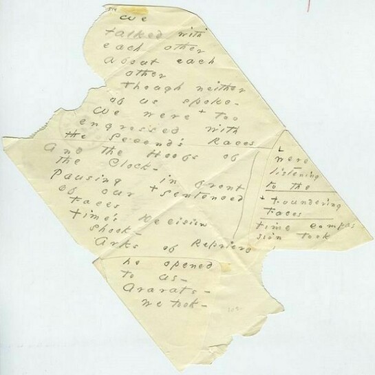 Emily Dickinson, We talked with each other, c. 1879, Amherst Manuscript # 514; Frankling 1506; Johnson 1473, 1 sheet, pencil on paper, 5 1/10 x 7 9/10 inches (13 x 20 cm). Courtesy the Emily Dickinson Collection, Amherst College Archives & Special Collections.
