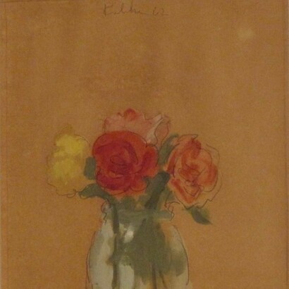 Kulicke, Untitled, Vase of Flowers, 1962, oil on paper, 7.5x7.25 inches