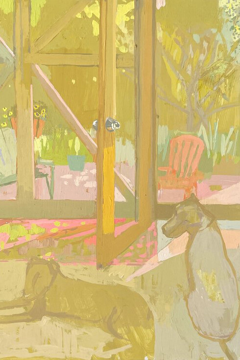 Susan Lichtman, Two dogs in the studio, 2024. Courtesy of The Painting Center 