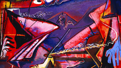 Norman Lewis - Title unknown (Jazz Club), 1945. Oil and sand on canvas, 22 7/8 x 34 1/2 in. Courtesy of Michael Rosenfeld Gallery, New York © Estate of Norman W. Lewis; Courtesy of Michael Rosenfeld Gallery LLC, New York, NY 
