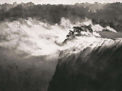 Steam Vents, 2017, Ink, carbon, volcanic ash and graphite on paper, Paper and image 137.5 x 197.5 cm. © Emma Stibbon, 2017. Courtesy artist and Alan Cristea Gallery, London 