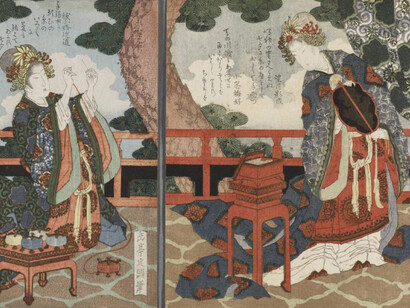 Yashima Gakutei, Two chinese women examining thread and a spider’s web in a box, 1824. Courtesy of The Nelson-Atkins Museum