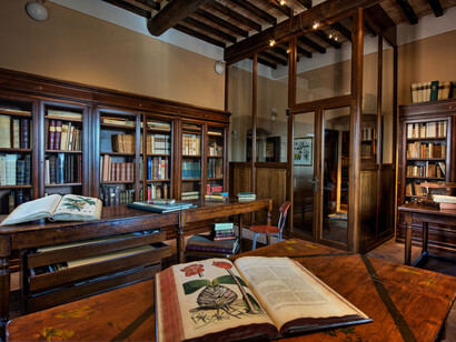 Biblioteca antigua en el Museo Aboca