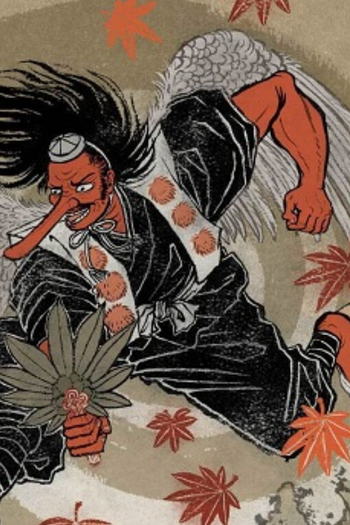 Rappresentazioen di un Tengu: creatura sovrannaturale che rappresenta lo spirito reincarnato di uomini che sono stati orgogliosi e arroganti nella vita 