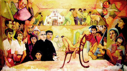 Mural del Mausoleo del Parque de Paraíso, pintado en 1980 por Luis Fernando Quirós y demolido en 2011 para construir una fuente. Foto LFQ