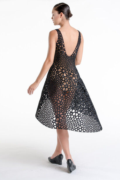Nervous System (est. 2007), Jessica Rosenkrantz (American, born 1983), Jesse Louis-Rosenberg (American, born 1986). Kinematics Dress. 2013. Laser-sintered nylon. Image courtesy of Steve Marsel. The Museum of Modern Art, New York. Committee on Architecture and Design Funds.