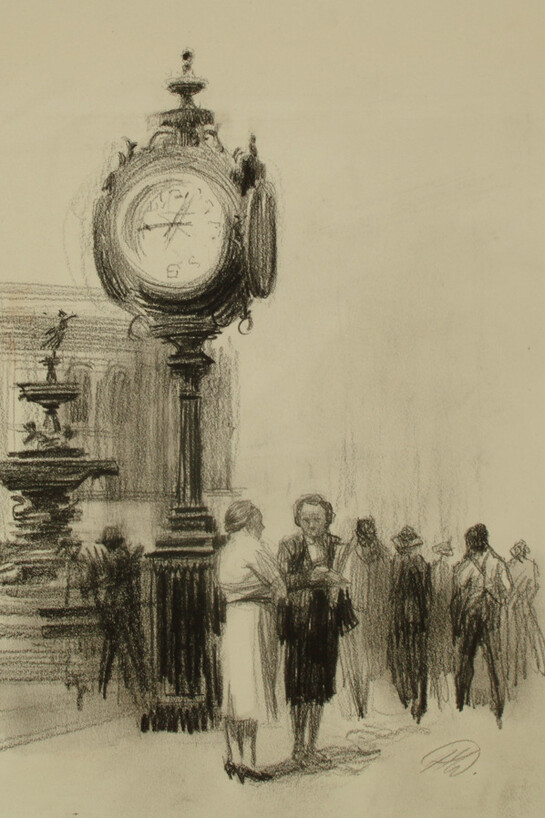 Court Square, Montgomery, 1956. Harvey Dinnerstein (born 1928).Graphite on paper, composition: 9 × 12 1/16 inches. Delaware Art Museum, Gift of the Robert Lehman Foundation Inc., 1994. © Harvey Dinnerstein.