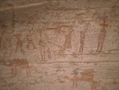 Alessandro Passaré (1927–2006) - Description: Cave painting from Tassili n'Ajjer, Algeria, depicting the Horse and Camel Periods