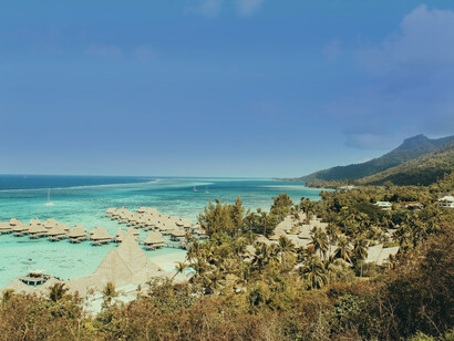 Bungalows on the water are popular holiday stays in Bora Bora, French Polynesian islands