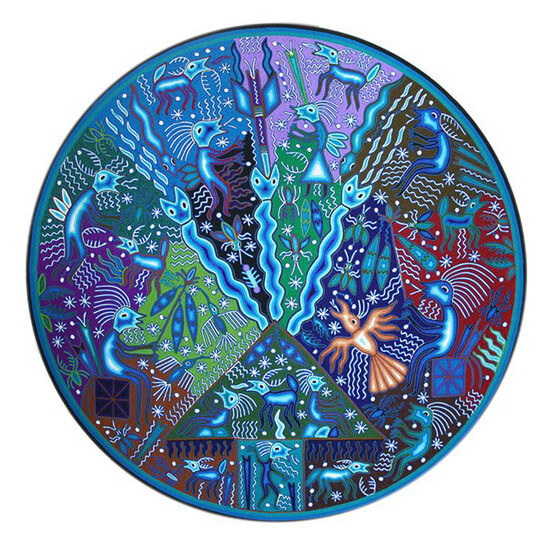 José Benítez Sánchez, "The Three Worlds",  2005.  Yarn on wood. Artes  de  México collection