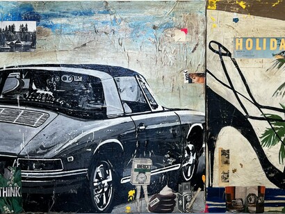 Greg Miller, Think (Diptych) (detail),
Acrylic, Collage 36 x 72 in. Courtesy of the artist and JoAnne Artman Gallery