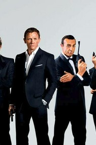 The 007 lineage from left to right: Timothy Dalton, Roger Moore, Daniel Craig, Sean Connery, George Lazenby, and Pierce Brosnan