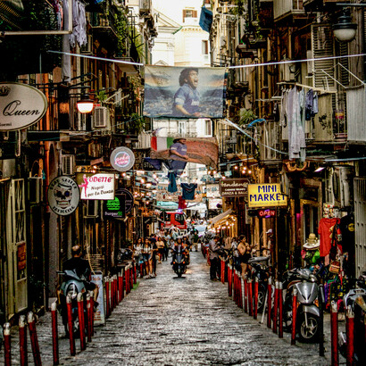 Street in the old town of Naples, Campania, Italy