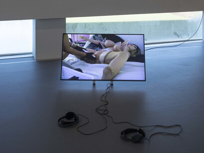 Installation shot: Maintenancer, 2018 with Therese Henningsen. Photo: Anders Sune Berg. Courtesy the artist and Rodeo London/Piraeus.